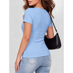 ANRABESS Women Short Sleeve Tops Scoop Neck Ribbed Knit Slim Fitted Basic Tee Shirt Casual Summer Clothes 2026 Spring Outfits