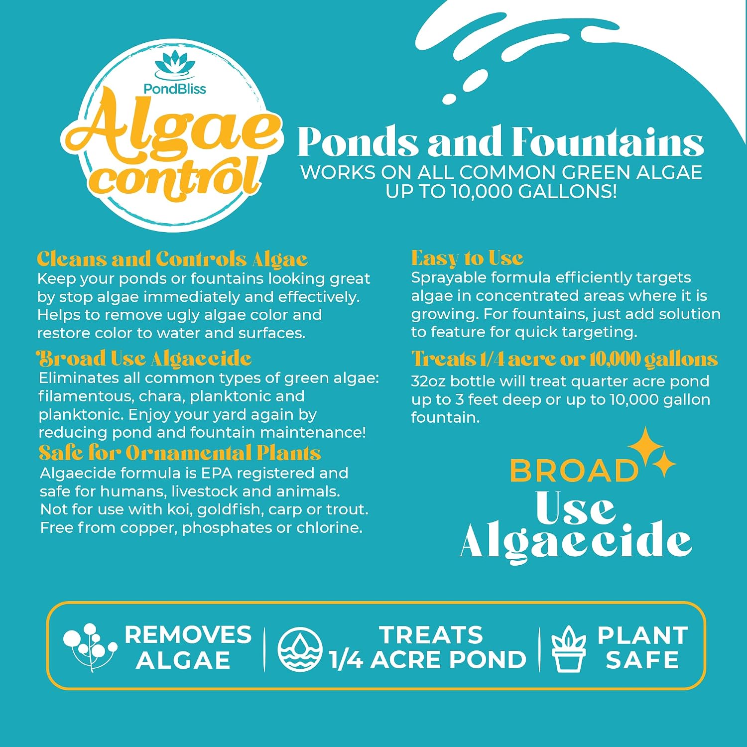 Algaecide For Fountains – Clarify And Controls Algae For Large And Small Fountain (8 Oz)