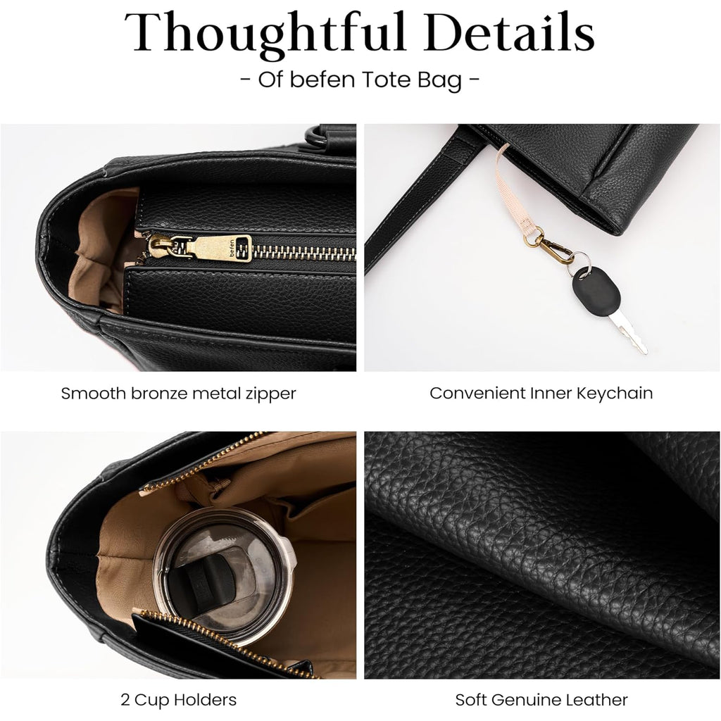 befen Genuine Leather Tote Bag for Women Work, Womens Laptop Purse Bags Shoulder Satchel Handbags with 15.6" Compartment