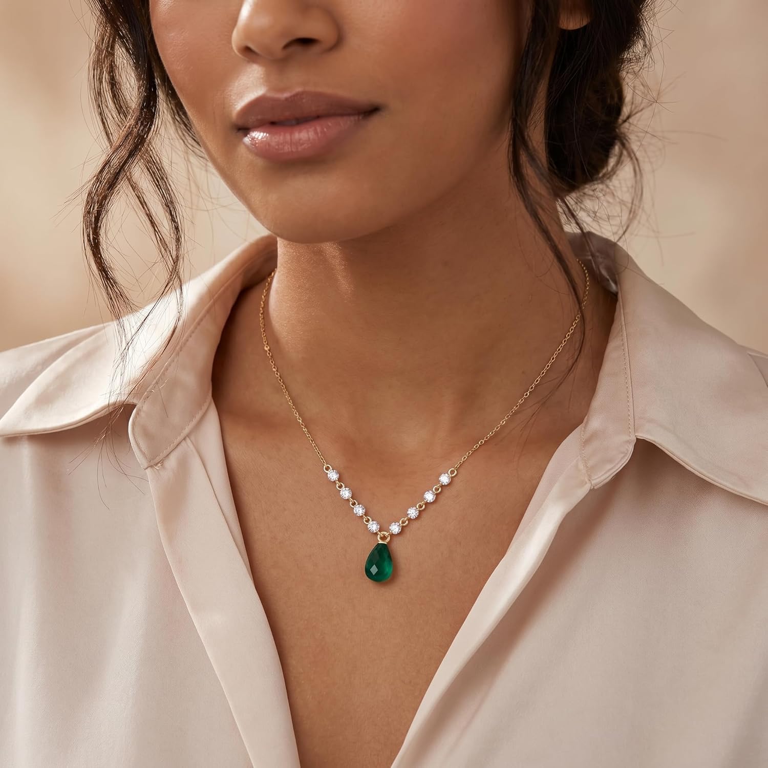 Galaxy Gold GG 14K Solid Gold Necklace with Diamonds and Emerald