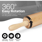 Wooden Rolling Pin – Classic Beech Wood Dough Roller For Baking Pizza, Pastry, Bread, And Cookies