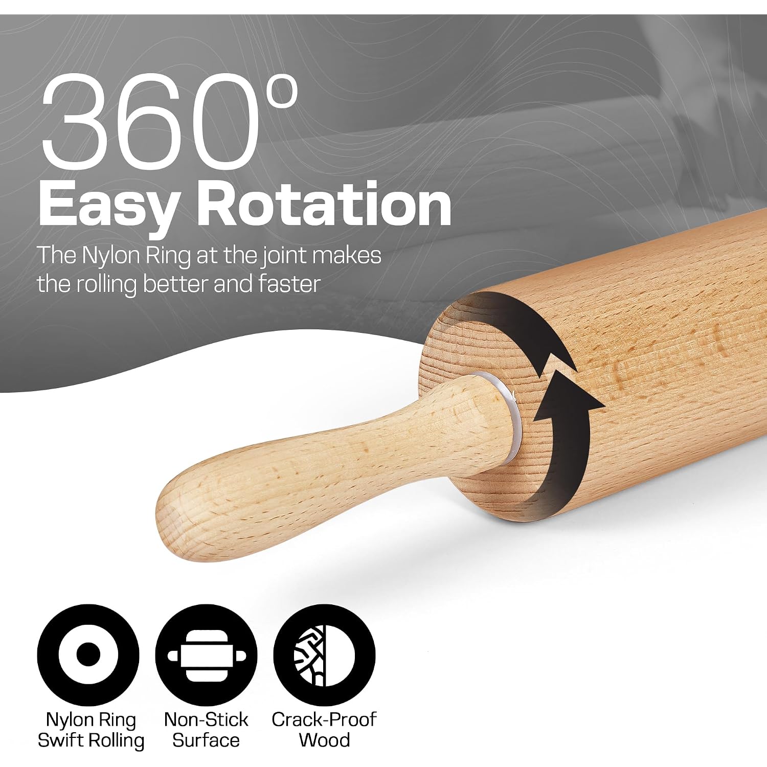 Wooden Rolling Pin – Classic Beech Wood Dough Roller For Baking Pizza, Pastry, Bread, And Cookies