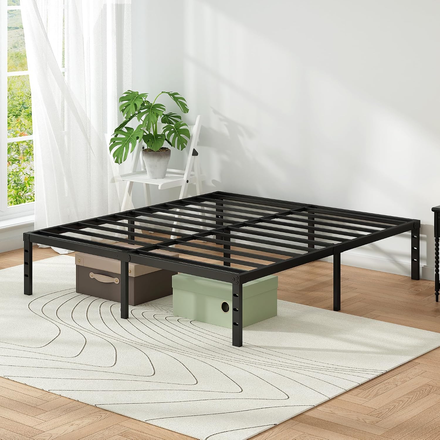 Metal Platform Bed Frame Full Size, 18 Inch Height With Heavy Duty Steel Support, No Box Spring Needed, Easy Assembly And Underbed Storage,Black