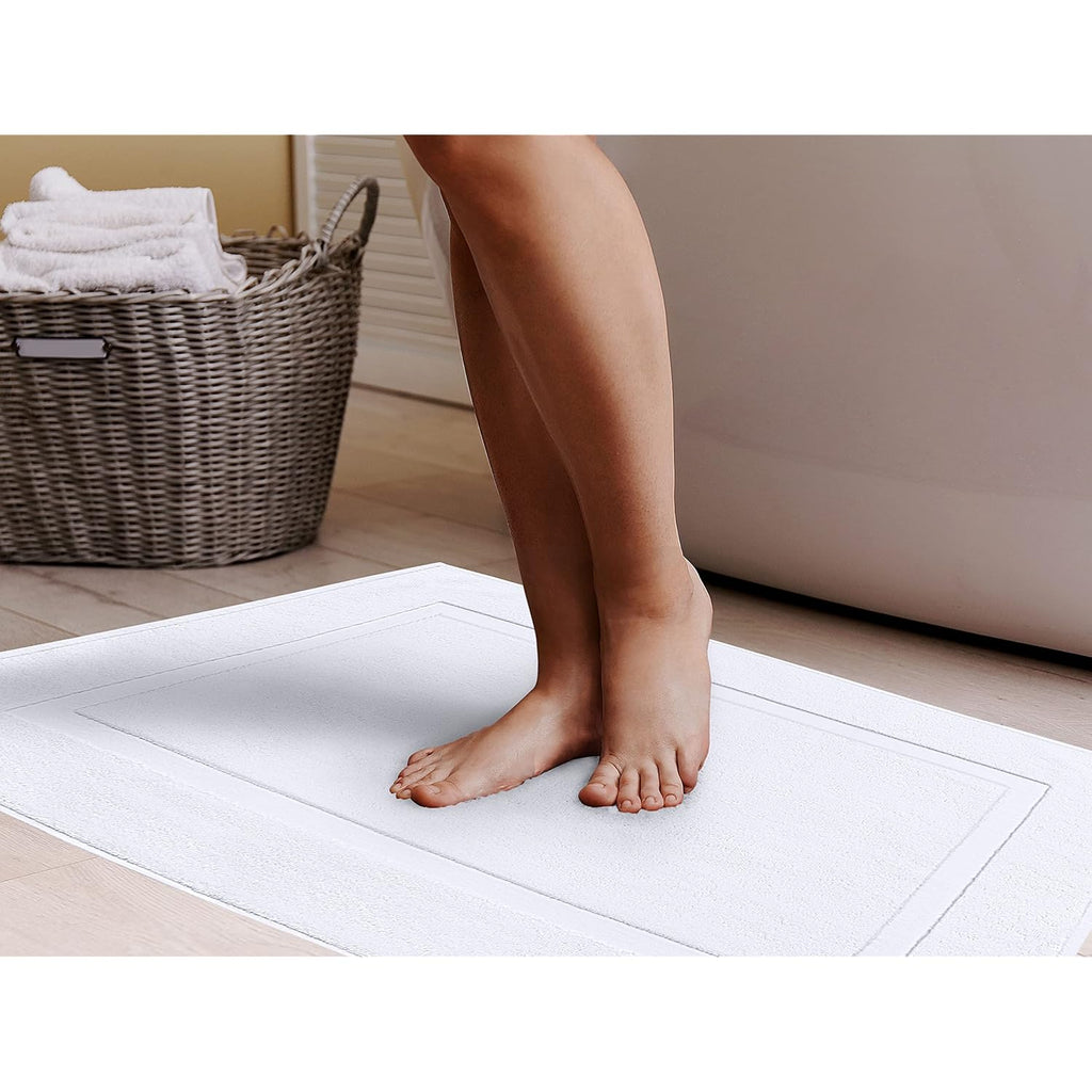 Utopia Towels Cotton Banded Rug, Bath Mats, Not a Bathroom Rug, 21 by 34 Inches, 100% Ring Spun Cotton, Highly Absorbent Shower Bathroom Floor Mat, White, 2 Pack