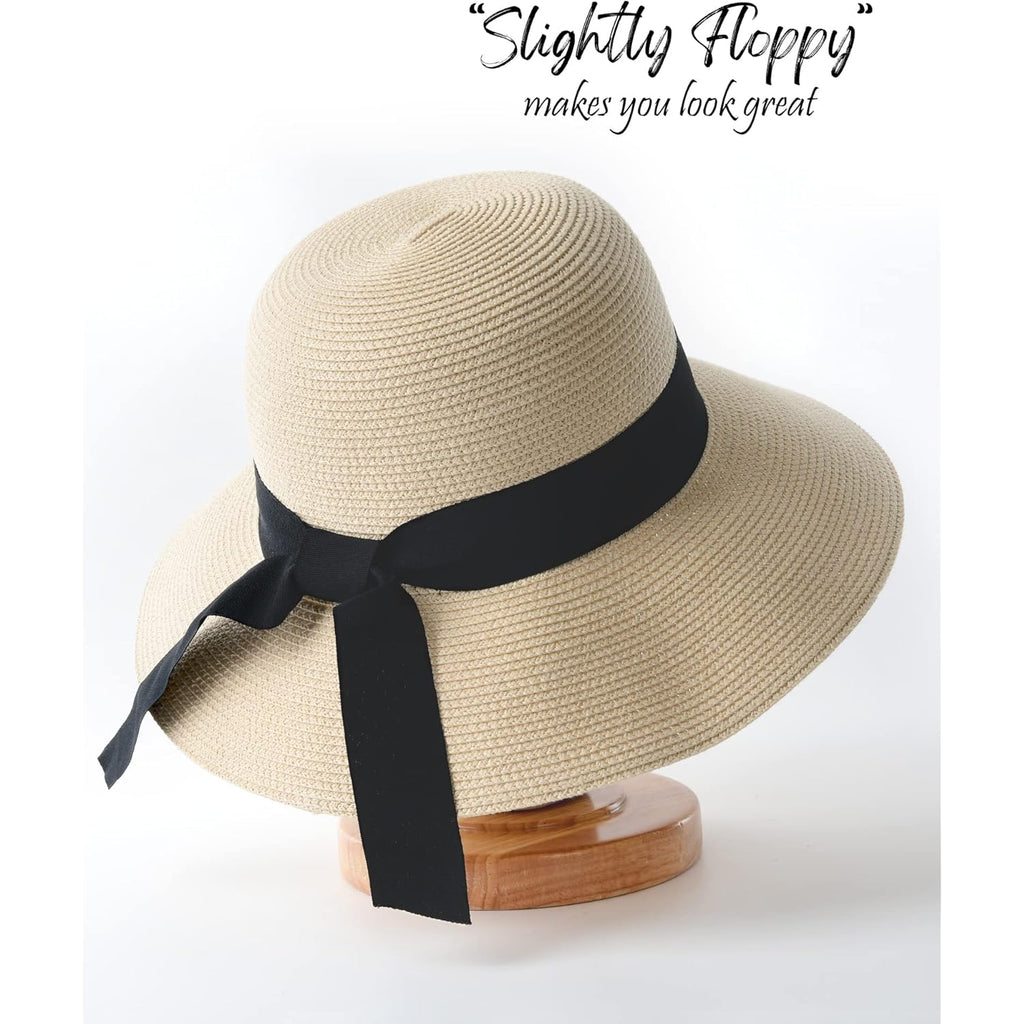FURTALK Womens Beach Sun Straw Hat UV UPF 80+ Travel Foldable Brim Summer UV Hat