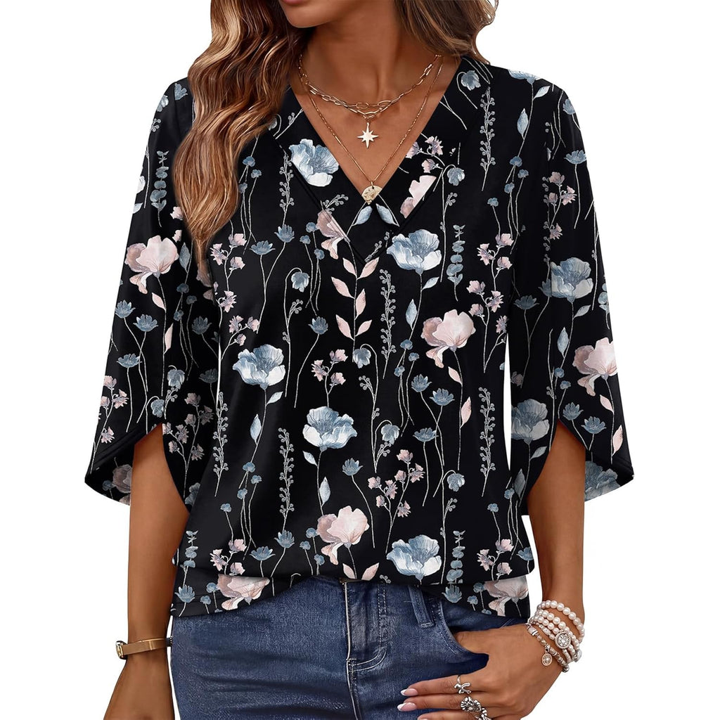 Wiholl Womens Tops Summer Outfits 2026 V Neck Shirts Womens Blouses Dressy Casual Bell Sleeve Fashion Clothing