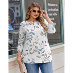 In'Voland Plus Size 3/4 Length Sleeve Women Tops Crew Neck Blouses Dressy Summer Casual Shirt Loose Fit Business Work Clothes