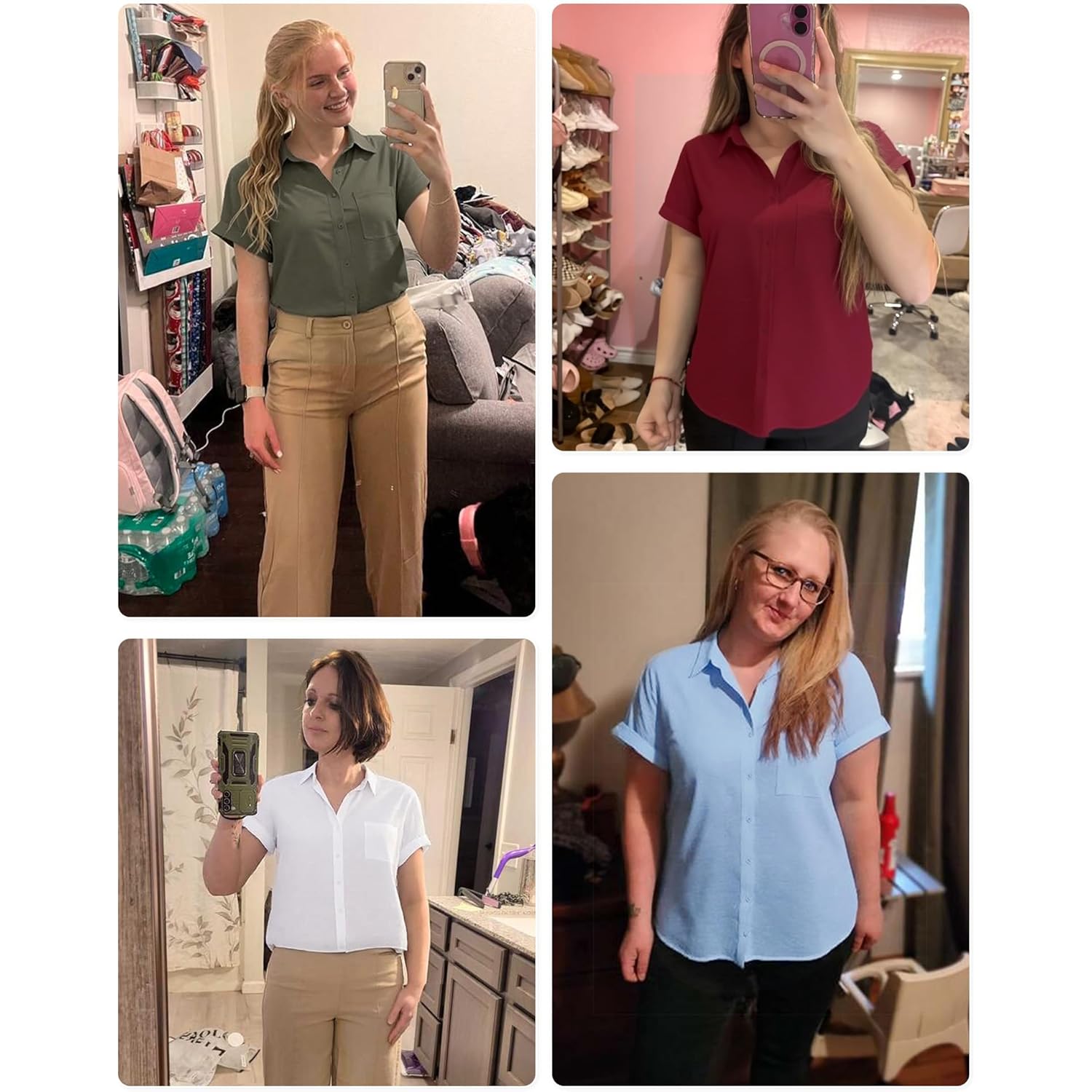 Womens Cotton Linen Button Down Shirts Casual Short Sleeve Solid Summer Blouses Tops with Pocket