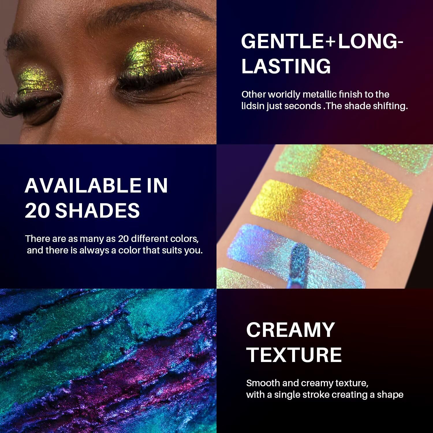 CHARMACY Multichrome Glitter Liquid Eyeshadow, Chameleon Shifting Color, Holographic Metallic Eyeshadow, Long-Lasting Wear, Vegan Eye Topper for Party, Daily Makeup #08