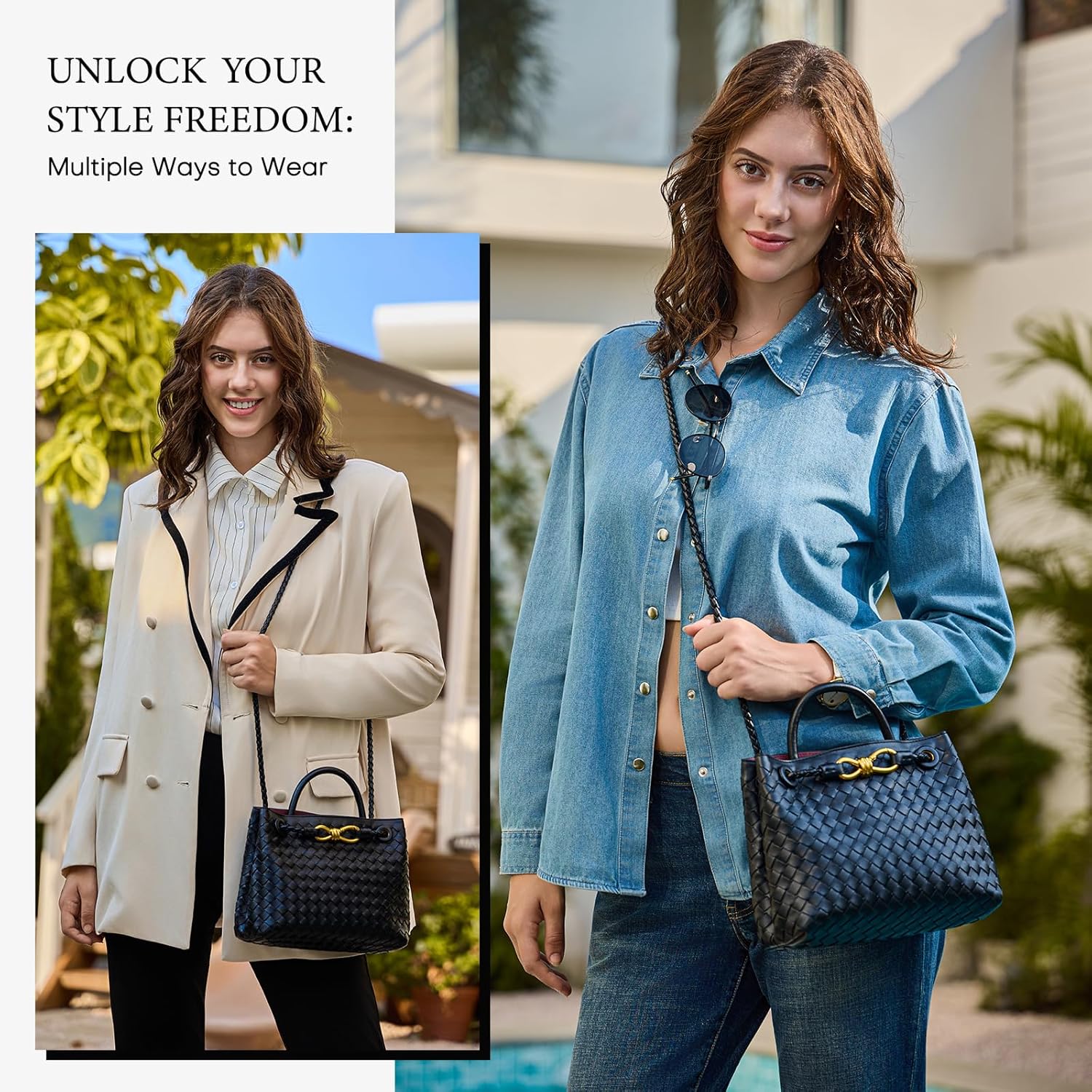 Woven Tote Bag for Women Leather Shoulder Handbag Designer Top Handle Purses