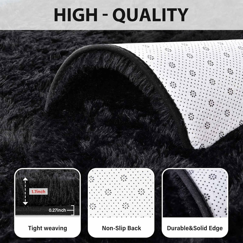 FinRèc Soft Black Area Rugs for Bedroom Living Room, 4x6 Feet Modern Indoor Fluffy Shaggy Rug, Non-Slip Fuzzy Furry Rug for Nursery Kids Room Dorm Room Home Decor, High Pile Plush Floor Carpet