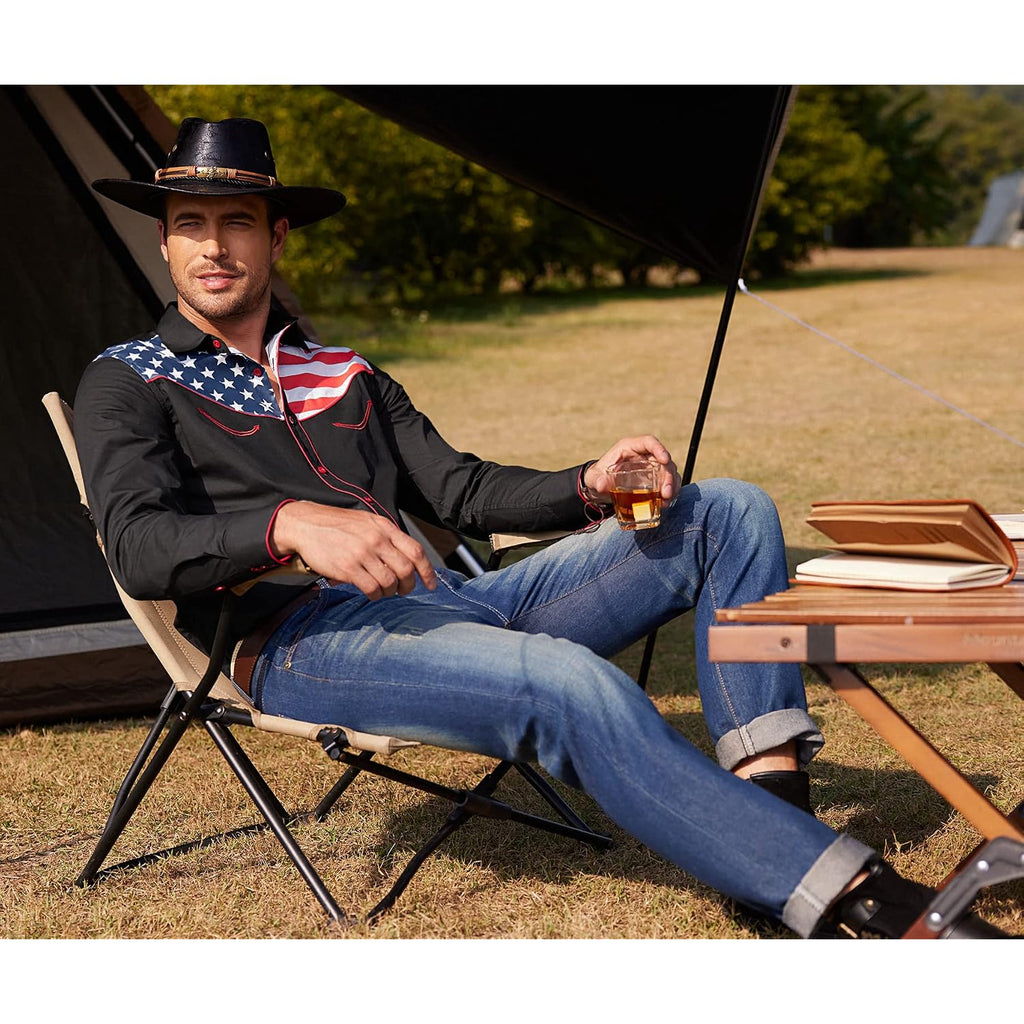 Coofandy Men'S American Flag Button Down Shirts Western Cowboy Shirt Slim Fit Patriotic Long Sleeve Shirt