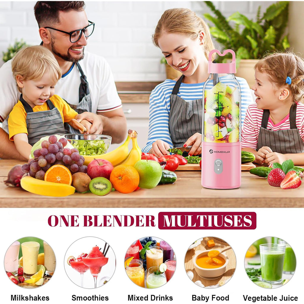 Portable Personal Blender 17 Oz/500 Ml Juicer, 175W Personal Size Blender, Ideal For Smoothies, Ice Blending, Juicing, And Food Processing, Compact, Convenient, And Versatile (Pink)
