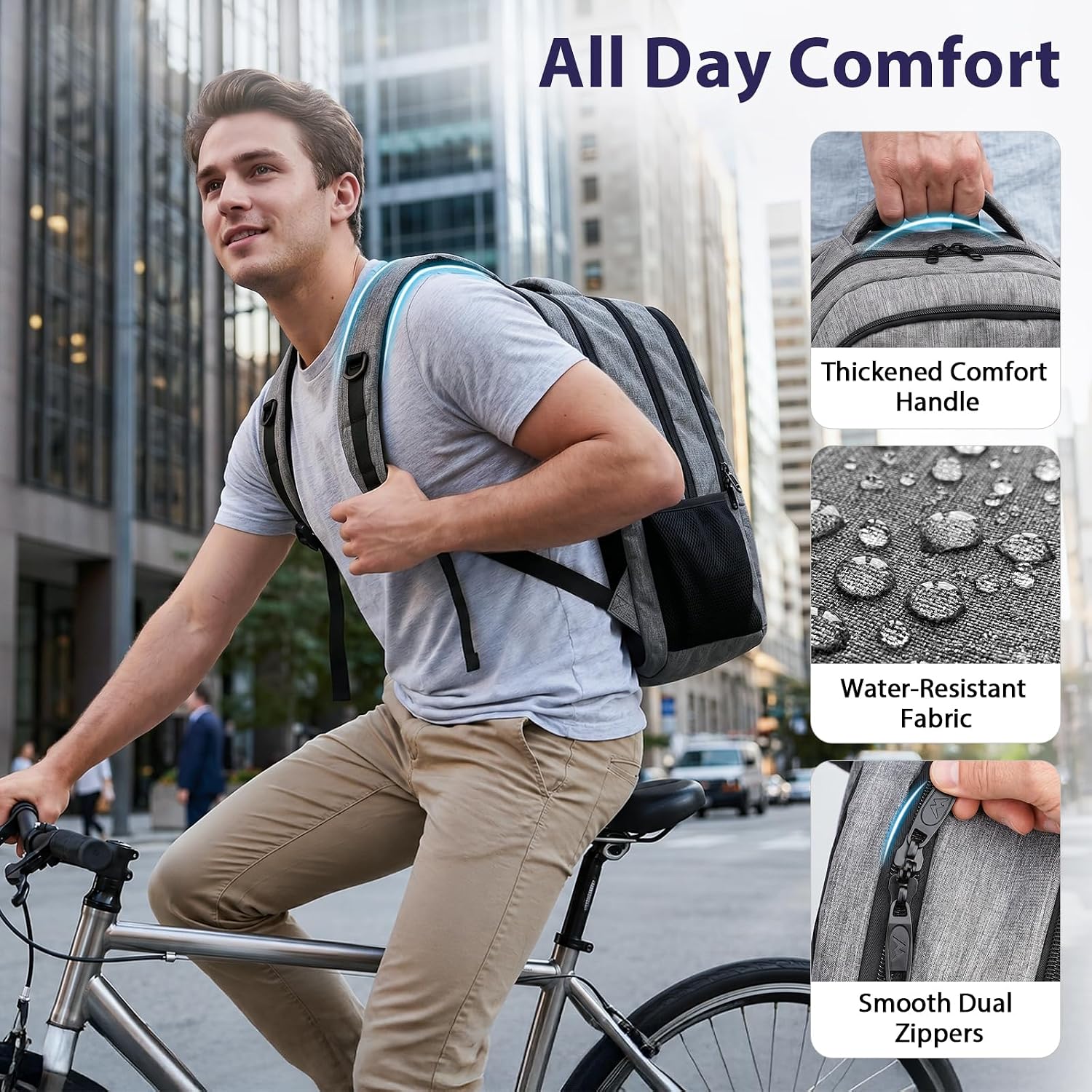 Matein Travel Laptop Backpack, 17 Inch Tsa Approved Carry On Work Bag | College School Bookbag With Trolley Sleeve, Large Business Computer Bag With Anti Theft Pocket, Grey Rucksack For Men Women