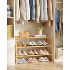 Kitsure Bamboo Wooden Shoe Rack For Closet - Stackable Shoe Organizer With Modular Structure, Space-Saving Shoe Shelf For Entryway, Living Room, Bedroom, 26.8" X 11" X 18.9", Natural