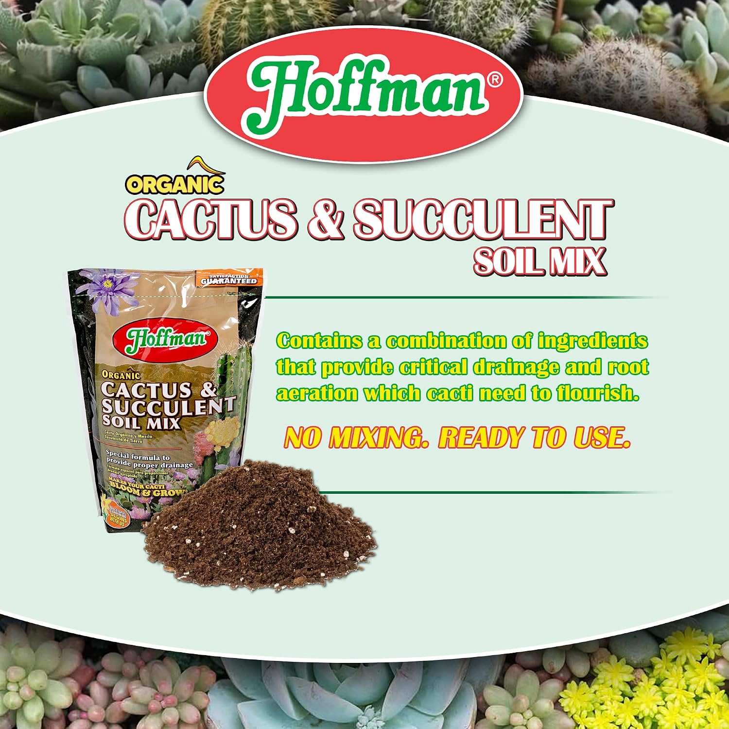 Hoffman 10404 Organic Cactus And Succulent Soil Mix, 4 Quarts, Brown/A