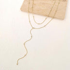 HERIER Lariat Gold Necklace for Women, Dainty Long Necklace 14k Gold Plated/Silver Y-Shaped Layered Beaded Chain Drop Necklaces for Women Trendy Simple Gold Jewelry for Women Gifts