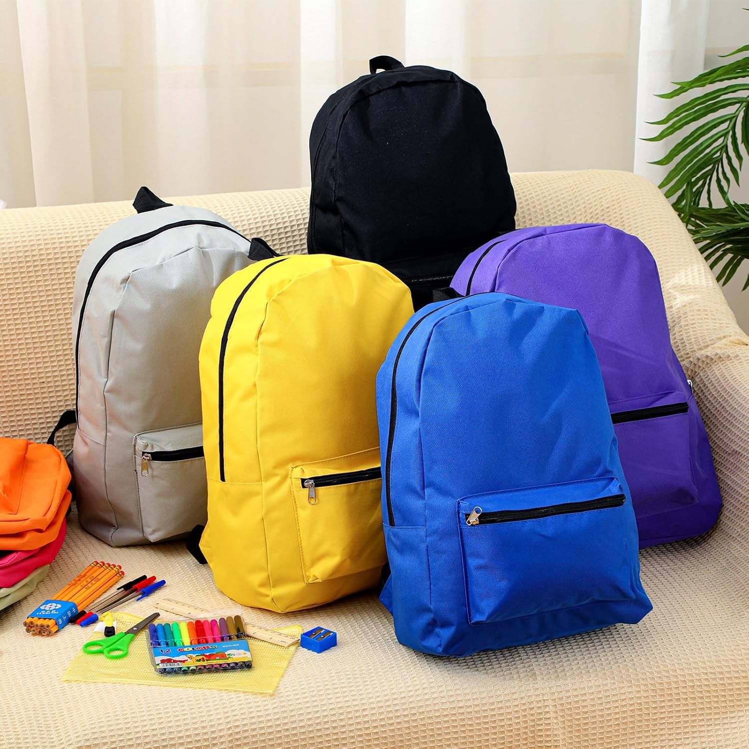 Silkfly 12 Pcs 17" Backpacks With 144 Pcs School Supplies Kits Includes Markers Scissors Rulers Sharpeners Ballpoint Pens Erasers Pencil Cases Pencils For Elementary Middle High School