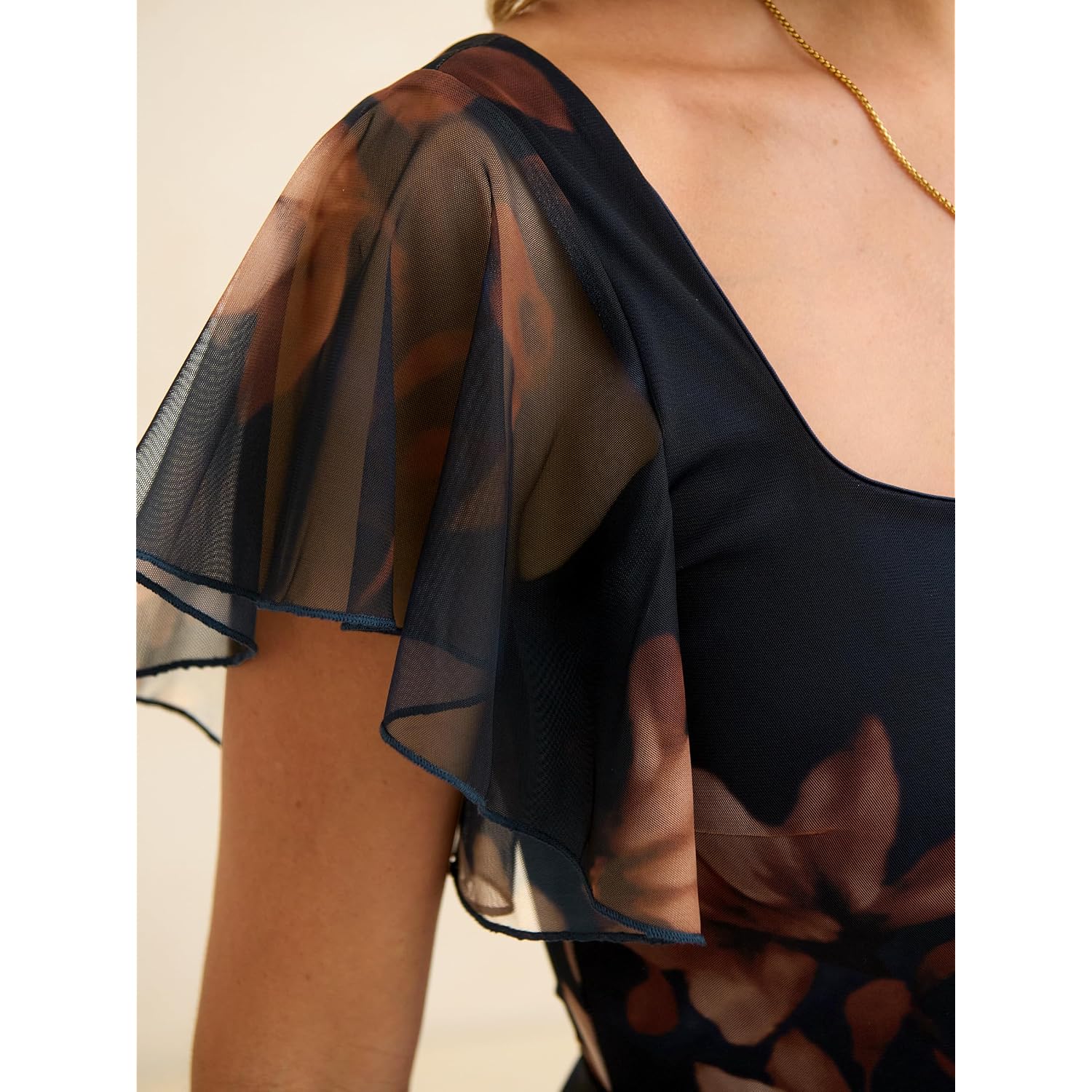 Caracilia Women Square Neck Floral Tulle Wedding Guest Bridemaid Dresses Summer Ruffle Sleeve High Slit Formal Midi Dress