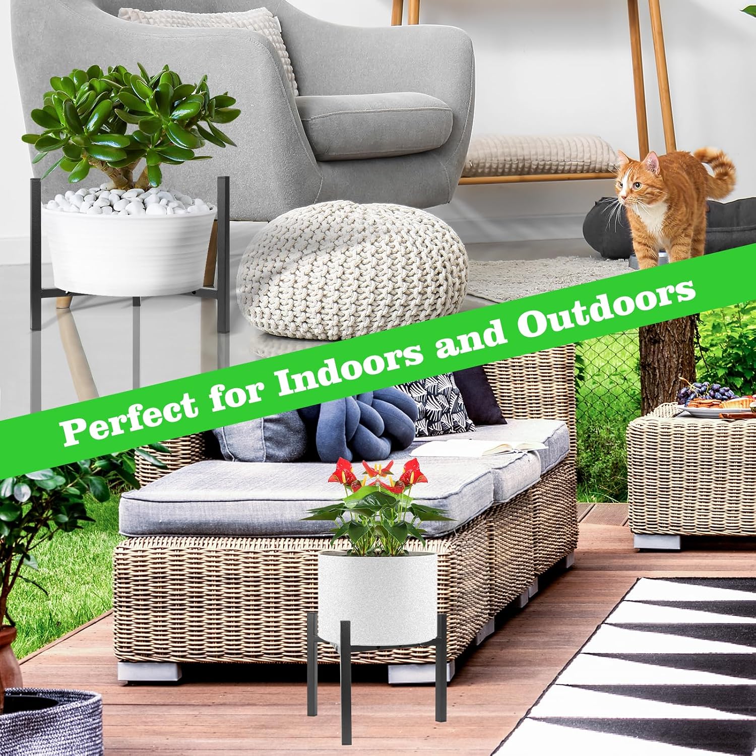 Plant Stand Indoor Adjustable, Metal Modern Plant Stands, Heavy Duty Stable Plant Pot Flower Holder Indoor Outdoor Corner, Fit 8 9 10 11 12 Inch Pots, Black (Pot & Plant Not Included)
