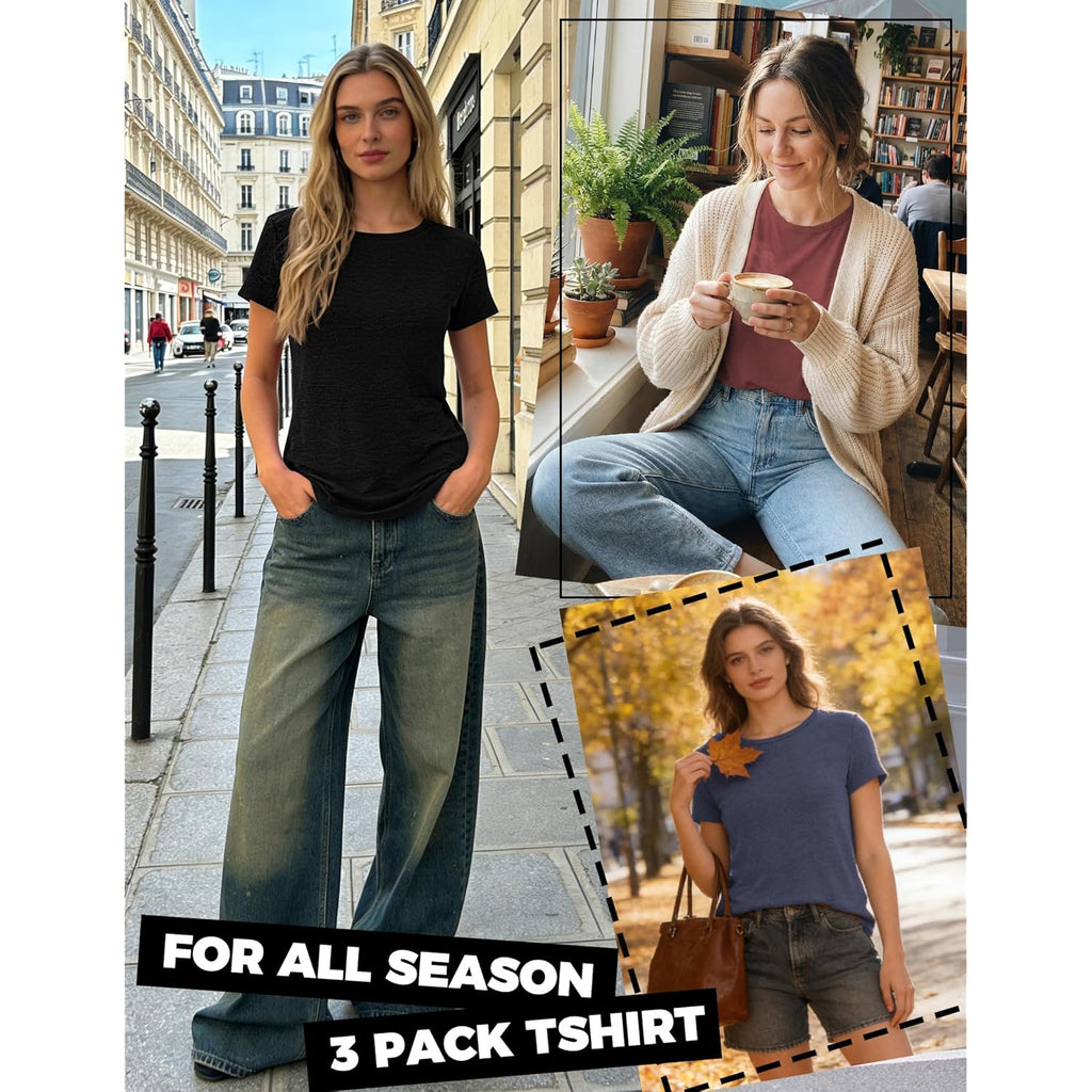 Womens 3 Pack Tshirts for Women Short Sleeve Shirt Crewneck Basic Tee Summer Tops Lightweight Plain Workout Clothes