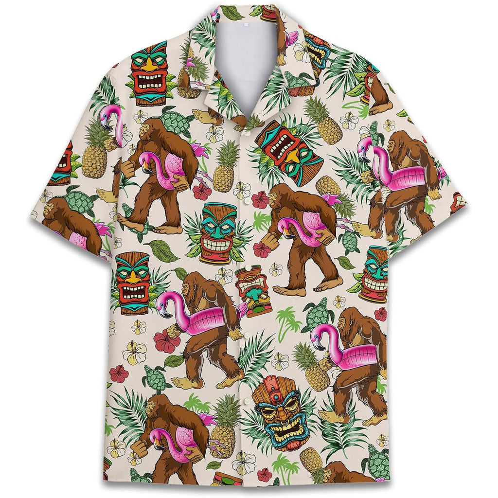 Tropical Bigfoot Hawaiian Shirts For Men Women, Sasquatch Summer Beach Button Down Short Sleeve