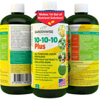 Gardenwise 10-10-10 All Purpose Plant Food - Liquid Fertilizer With Seaweed Kelp & Iron - Indoor & Outdoor Plant Food, Vegetables, Flowers, Lawn & Garden 1X8Oz