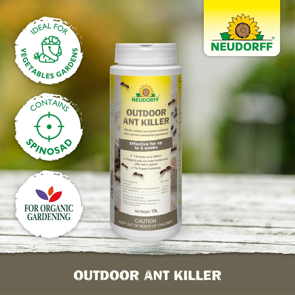 Neudorff Outdoor Ant Killer, Ant Bait Granules 1 Lbs Treats Up To 2,000 Sq. Ft. & Lasts Up To 4 Weeks, Home Perimeter Treatment For Organic Gardening, Insect Bait Attracts And Kills (1 Lb. (Ants))