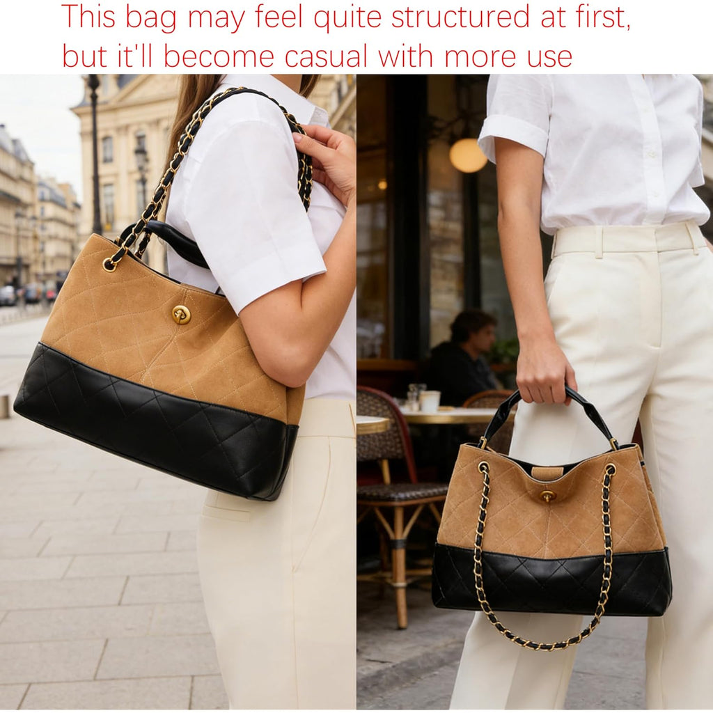 DORIS&JACKY Designer Satchel Tote Purse, Women Soft Lambskin Top Handle Shoulder Bag with Twist Lock Closure and Chain Strap
