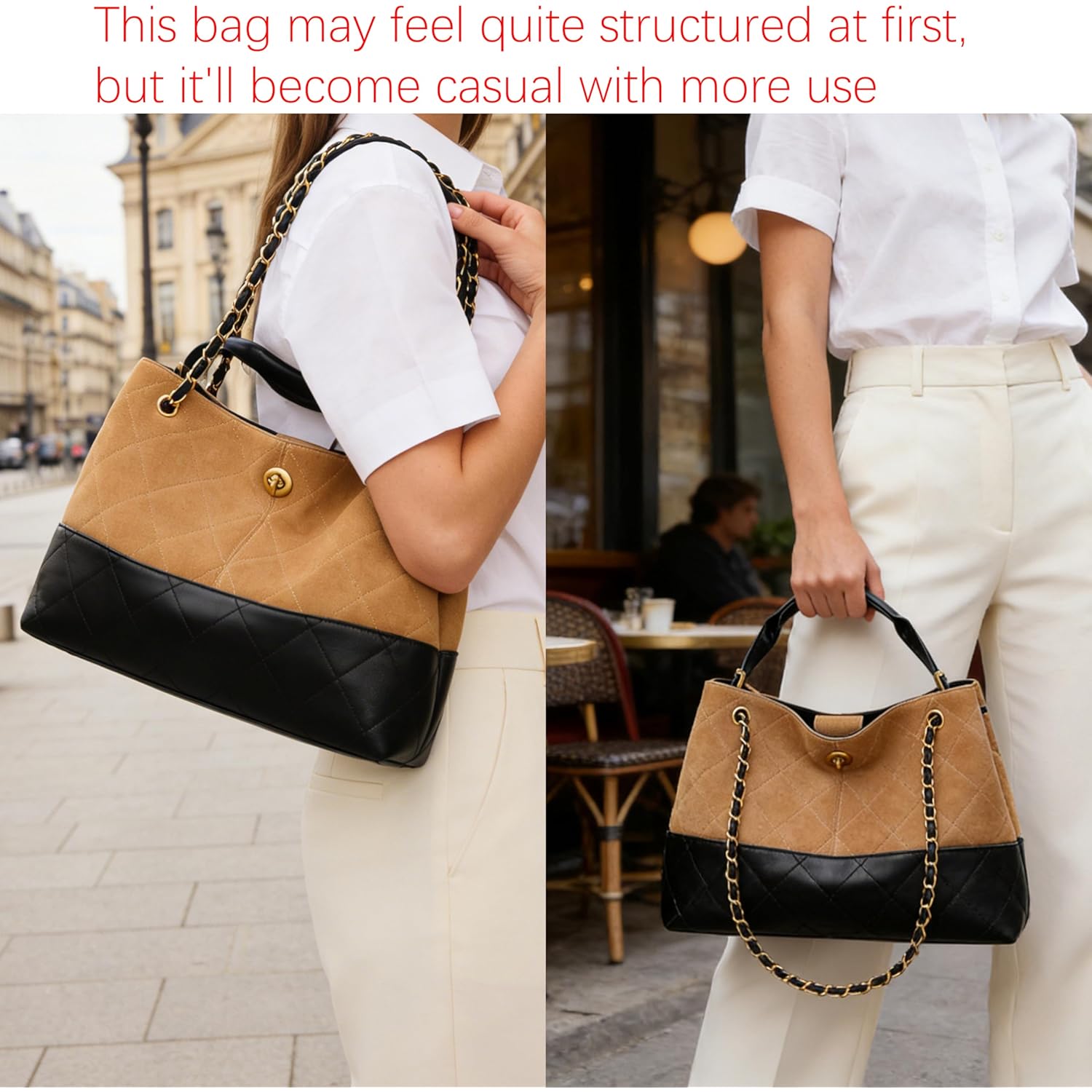 DORIS&JACKY Designer Satchel Tote Purse, Women Soft Lambskin Top Handle Shoulder Bag with Twist Lock Closure and Chain Strap