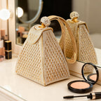 Womens Rhinestone Clutch Evening Bags - Gold Sparkly Glitter Silver Handbags Pyramid Shape Luxury Purse