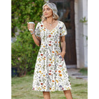 Zeagoo Womens Casual Summer Dress 2026 Short Sleeve Dresses Pleats Midi A Line Flowy Dress Boho Beach Sundress With Pockets