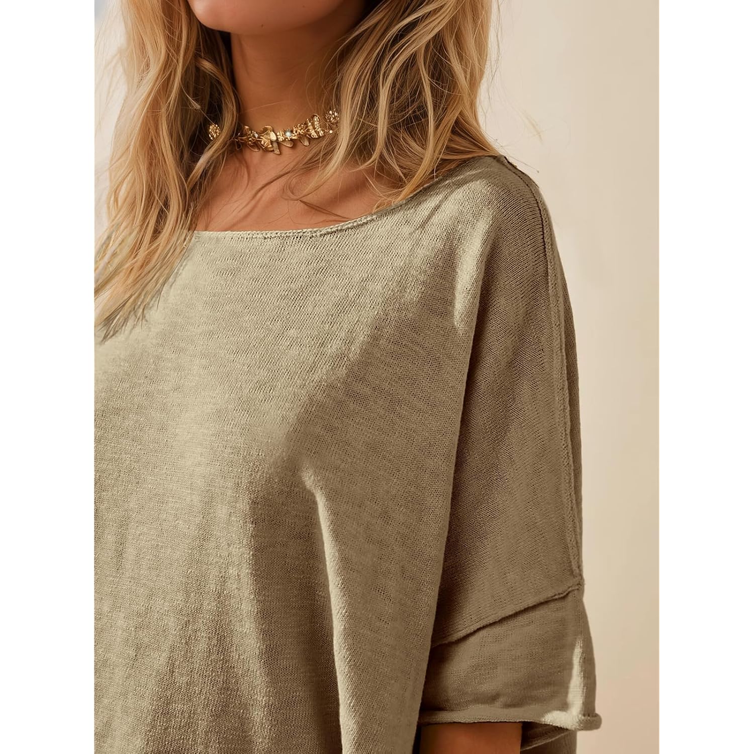 Tankaneo Women's Oversized T Shirts Casual Summer Crew Neck Loose Dropped Short Sleeve Side Slit Hem Blouse Tunic Tops