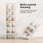 12 Pack Shoe Storage Box, Clear Plastic Stackable Shoe Organizer For Closet, Space Saving Foldable Shoe Rack Sneaker Container Bin Holder
