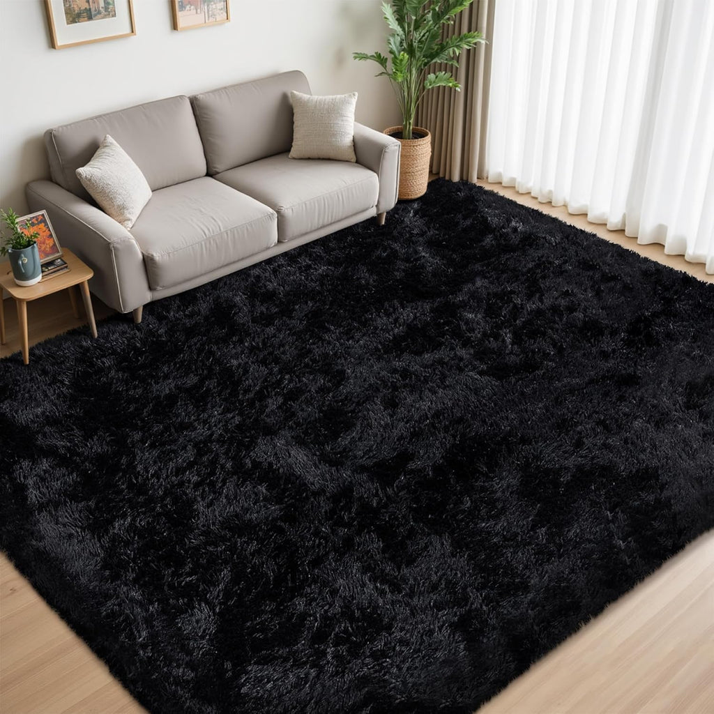 8x10 Area Rug for Living Room:Ultra Soft Fluffy Shag Black Rugs,Large Fuzzy Plush Indoor Non Slip Carpet Washable Rug for Bedroom Kids Nursery Office Dorm Modern Decor(Black)