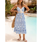 Cupshe Womens Boho Midi Dresses Summer Spaghetti Strap Crochet Lace V Neck Drawstring Waist Beach Vacation Casual Sundress
