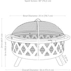 Sunnydaze Crossweave Large Outdoor Fire Pit, Wood Burning, Round, 36" | Black, Heavy Duty Steel Metal, Patio Fire Pit With Spark Screen, Poker, & Cover, Wood Firepit For Outside, Backyard, Or Deck