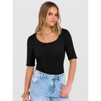 Anrabess Womens Half Sleeve Tops Summer Slim Fitted Henley Shirts 2026 Spring Basic Tees Dressy Casual Blouses Cute T Shirt