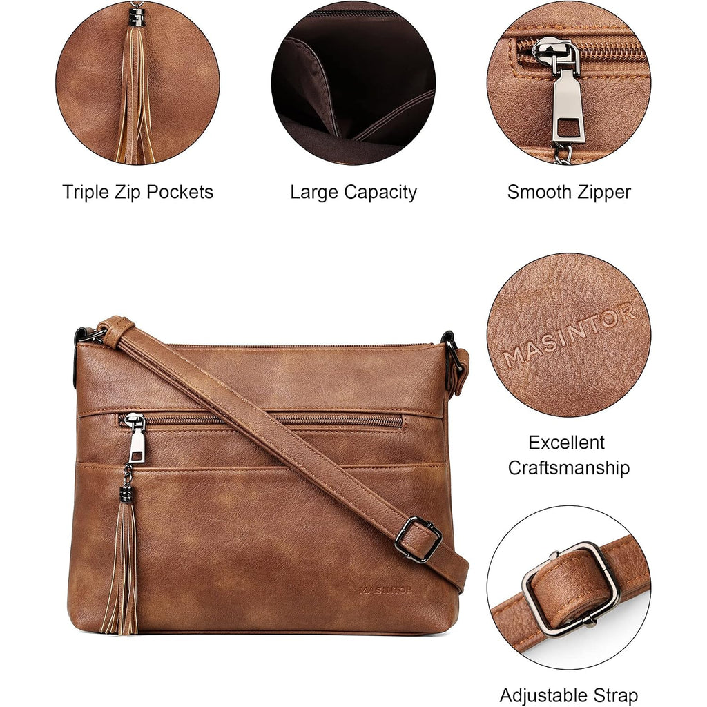 Masintor Crossbody Bags For Women, Lightweight Medium Crossbody Purse, Soft Leather Women'S Shoulder Handbags With Tassel | Lightweight