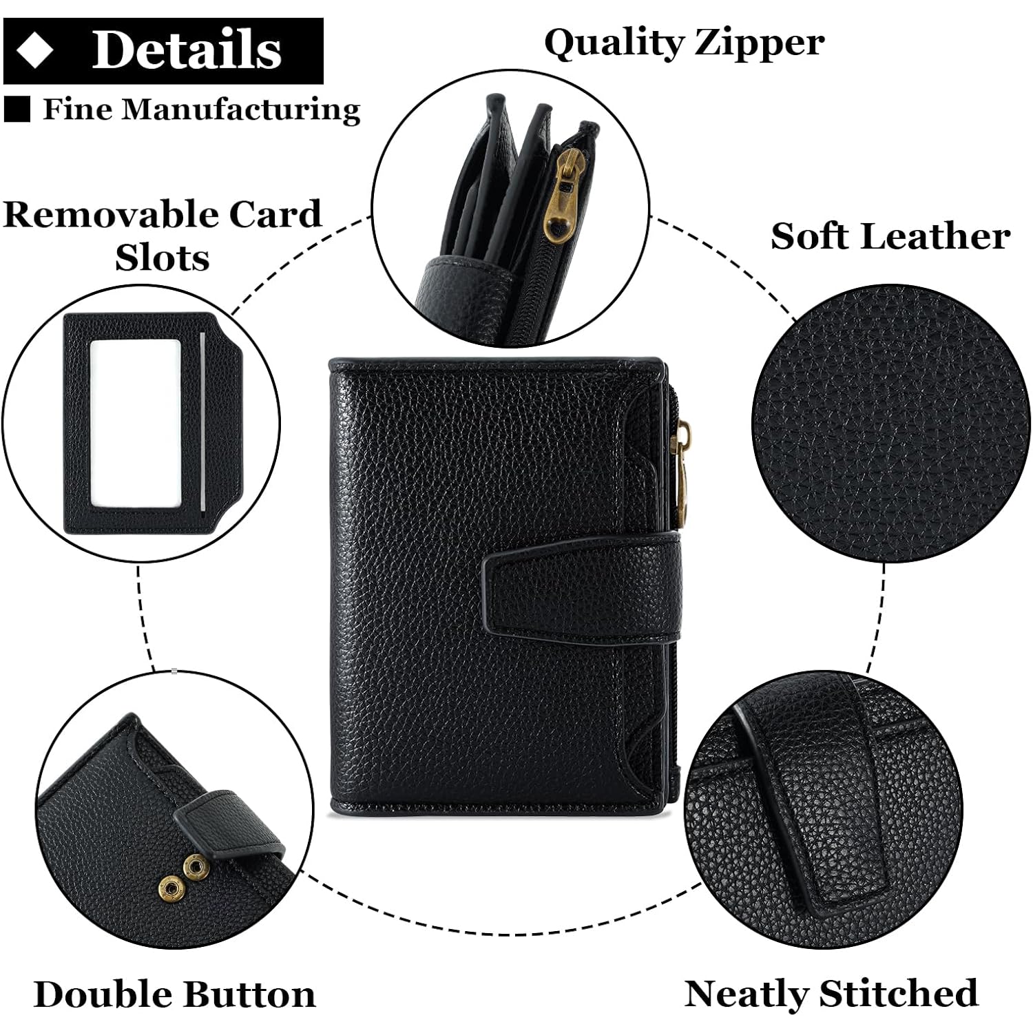 Airkit Small Wallet Women RFID Blocking Soft Leather Bifold Compact Card Holder Wallet for Women with Zipper Coin Pocket 4 ID Window