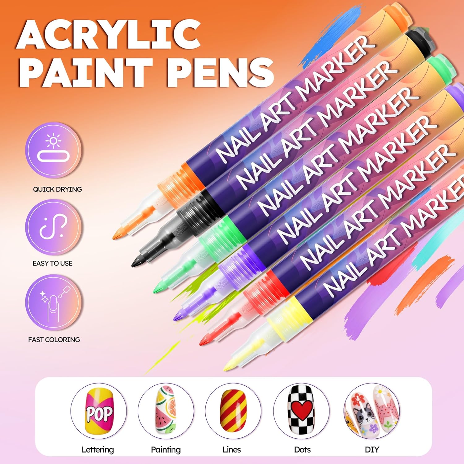 16 Colors Nail Art Pens,DIY Nail Art Markers Fine Tip Nail Polish, Quick Dry DIY Home Salon, Professional Nail Art Tools, Manicure Set Gift for Adults Beginners