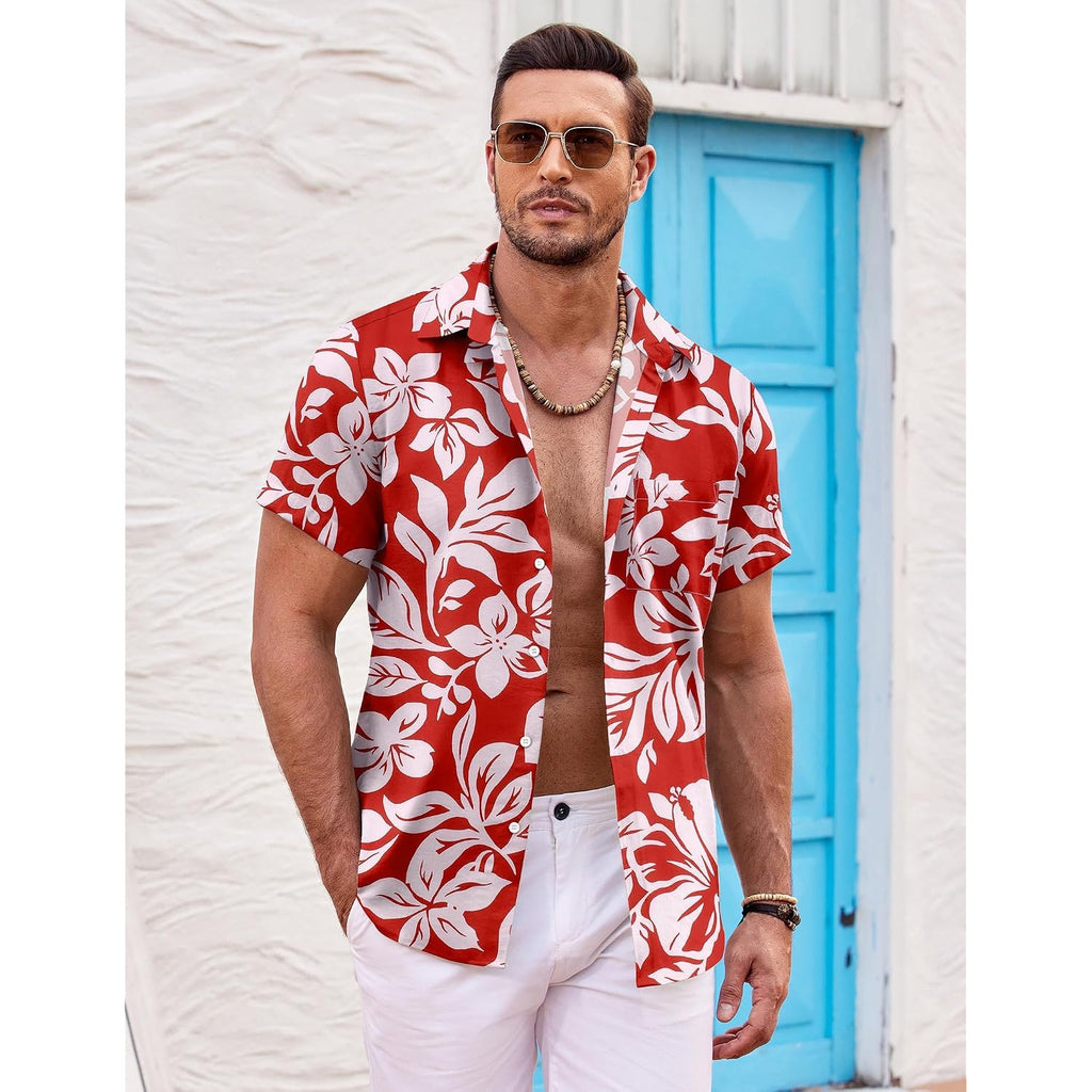 Coofandy Mens Hawaiian Shirt Short Sleeve Button Down Shirts Tropical Summer Beach Shirts Casual Floral Aloha Shirts