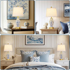 Chinoiserie Ceramic Table Lamps Set Of 2 For Living Room Bedroom Bedside, Traditional Blue Porcelain Classic Table Lamp For Nightstand Entryway, 2 Led Bulbs Included (Gold)