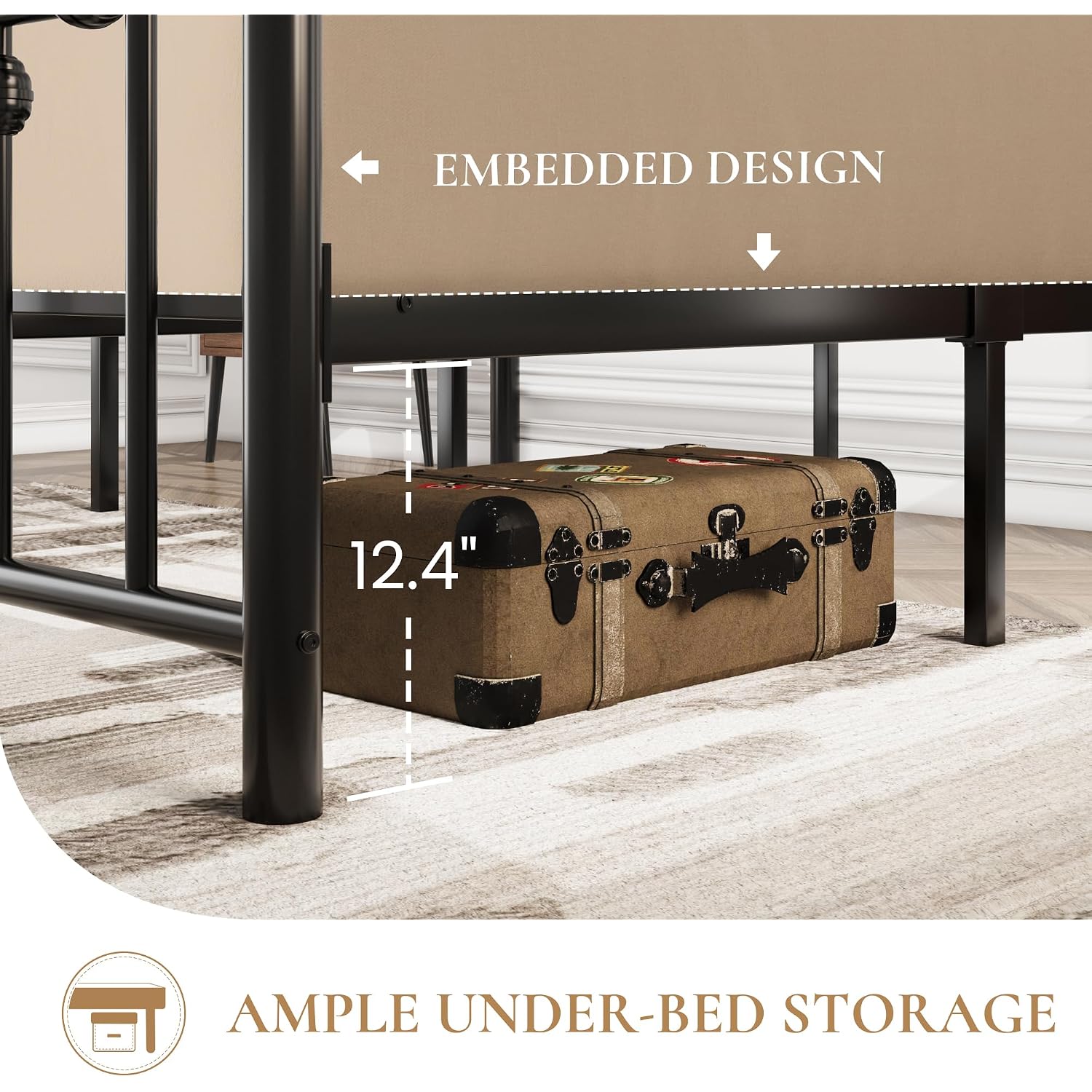 Sha Cerlin 14" Queen Size Metal Platform Bed Frame/Victorian Headboard And Footboard/Steel Slats Mattress Foundation For Storage/No Box Spring Needed/Noise Free/Black