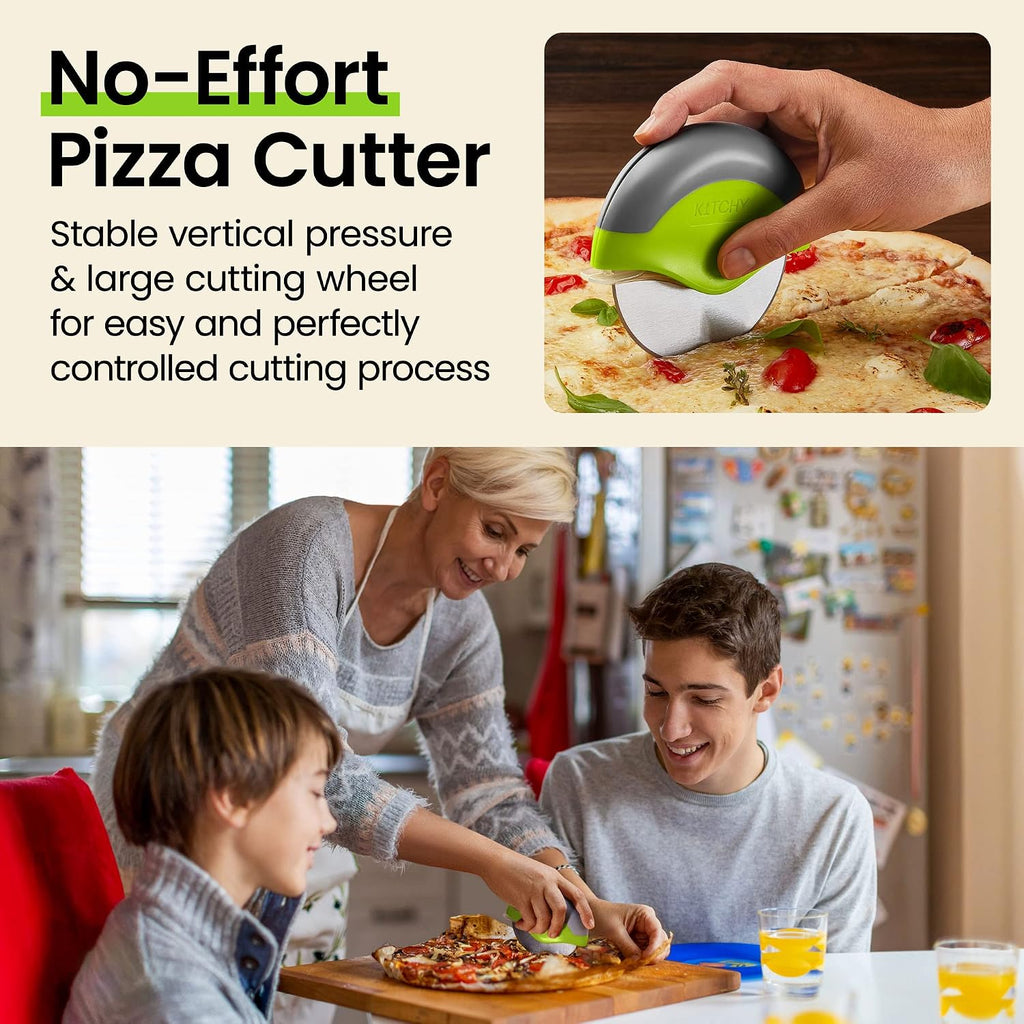Kitchy Pizza Cutter Wheel, Heavy Duty Ergonomic Pizza Slicer With Easy Grip Non-Slip Handle And Blade Cover, Dishwasher Safe (Green)