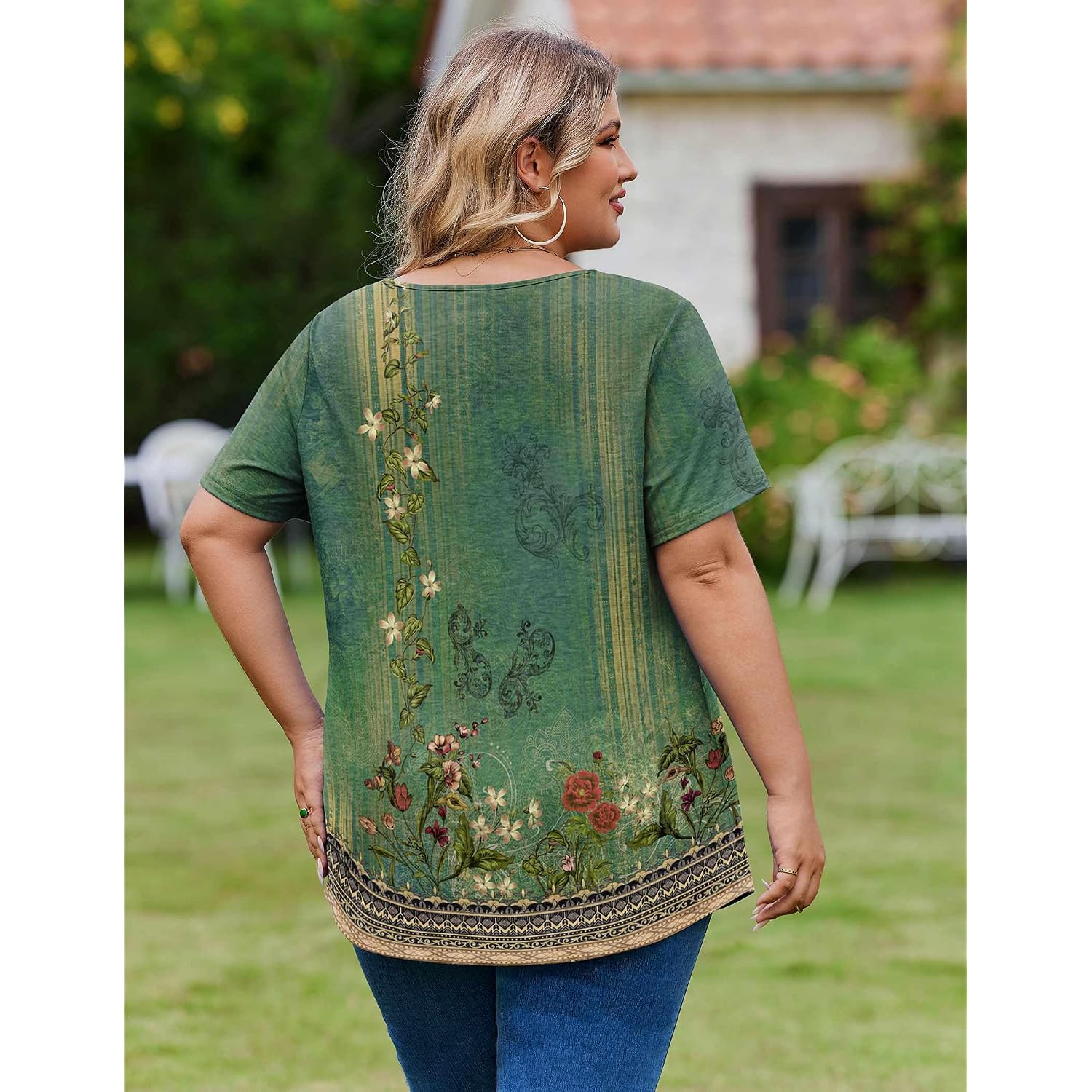 IN'VOLAND Womens Plus Size Tops Short Sleeve Summer V Neck Shirts Flowy Dressy Casual Tunic Blouses 1X-5X