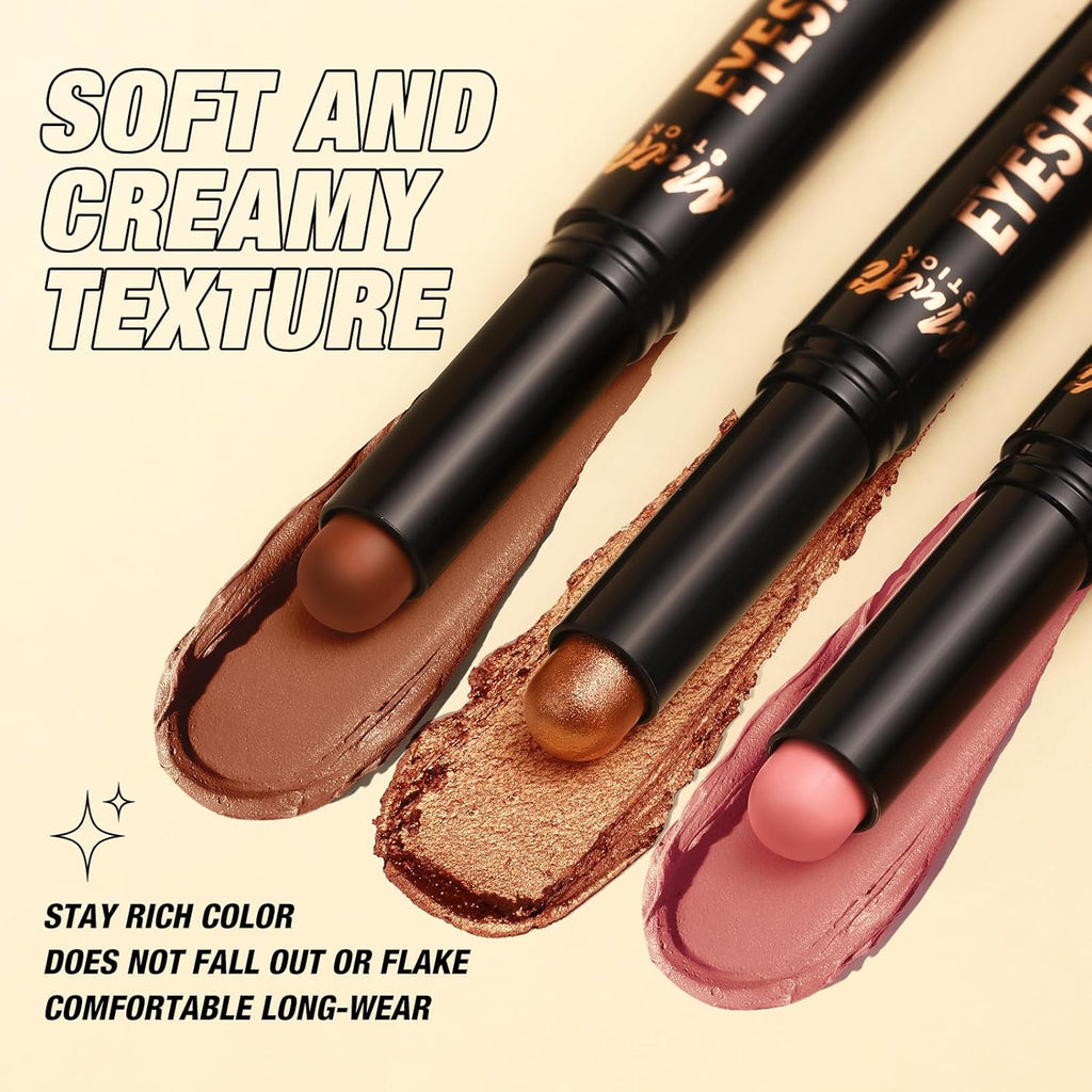LANGMANNI 8Colors Dual-Ended Cream Eyeshadow Stick Set – Silky Smooth, Waterproof & Transfer-Proof, Built-in Blender Brush, All-Day Matte & Shimmer Wear Eye Makeup(#A)
