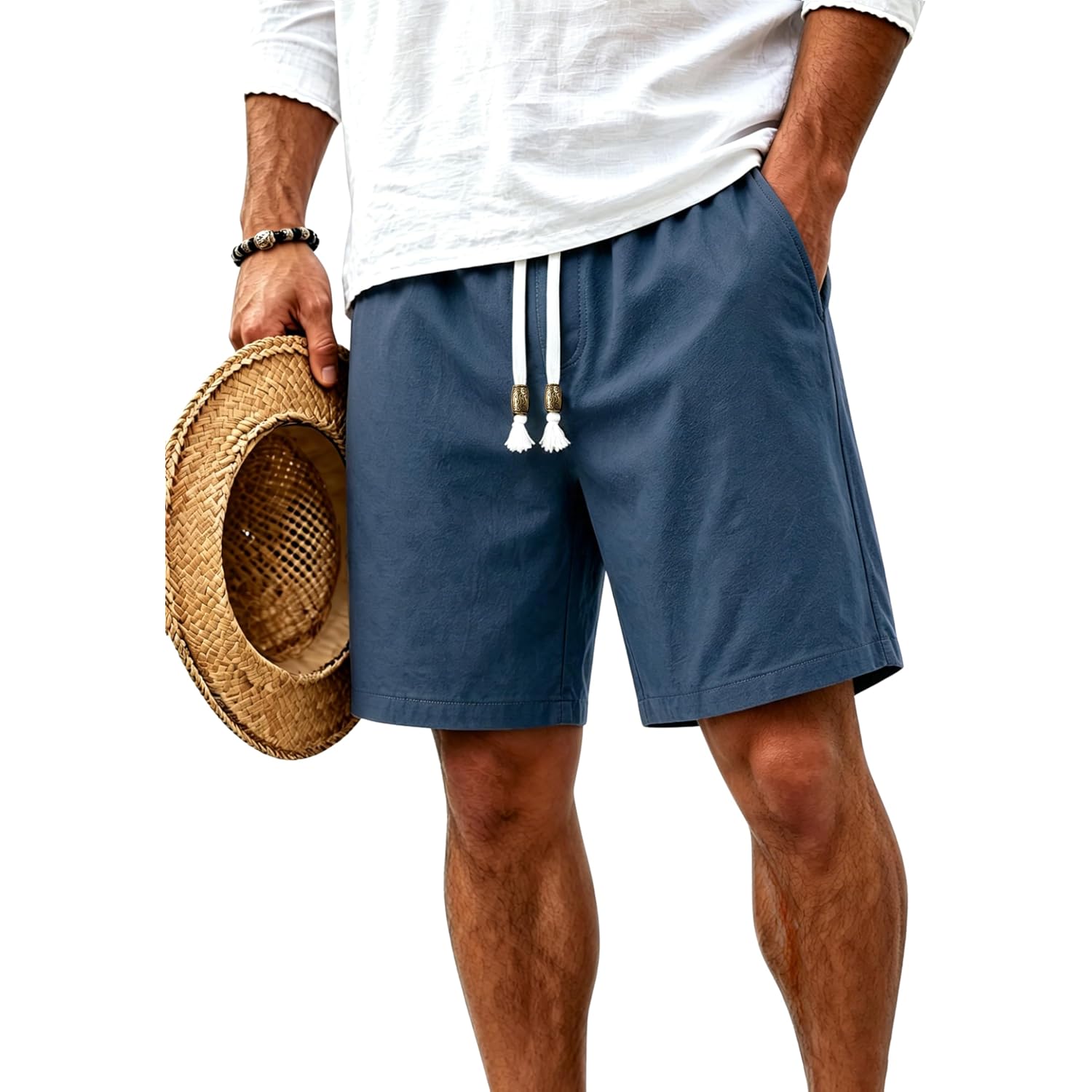 Tacvasen Men'S Cotton Casual Shorts 7 Inch Inseam For Summer Beach Vacation | Deep Pockets,Elastic Waist,Adjustable Vintage Drawstring,Linen Like Texture,Lightweight Cotton,Casual Fit For Summer Beach