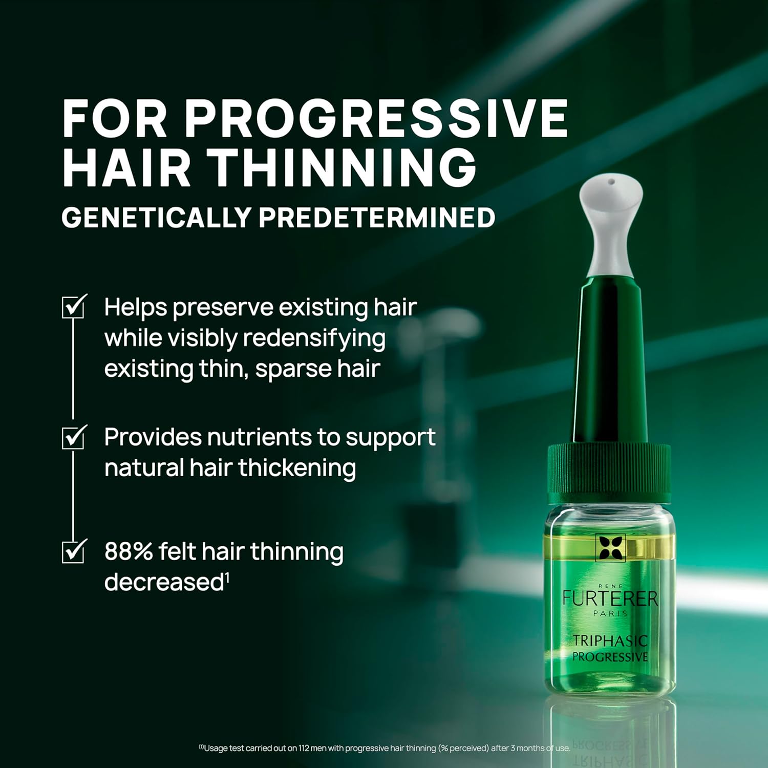Rene Furterer Triphasic Progressive Concentrated Serum for Hereditary, Hormonal Thinning Hair - Drug-Free - Receding Hairline - Leave-In - Sulfate, Paraben, Silicone-Free - 8 ct., 30-Day Supply