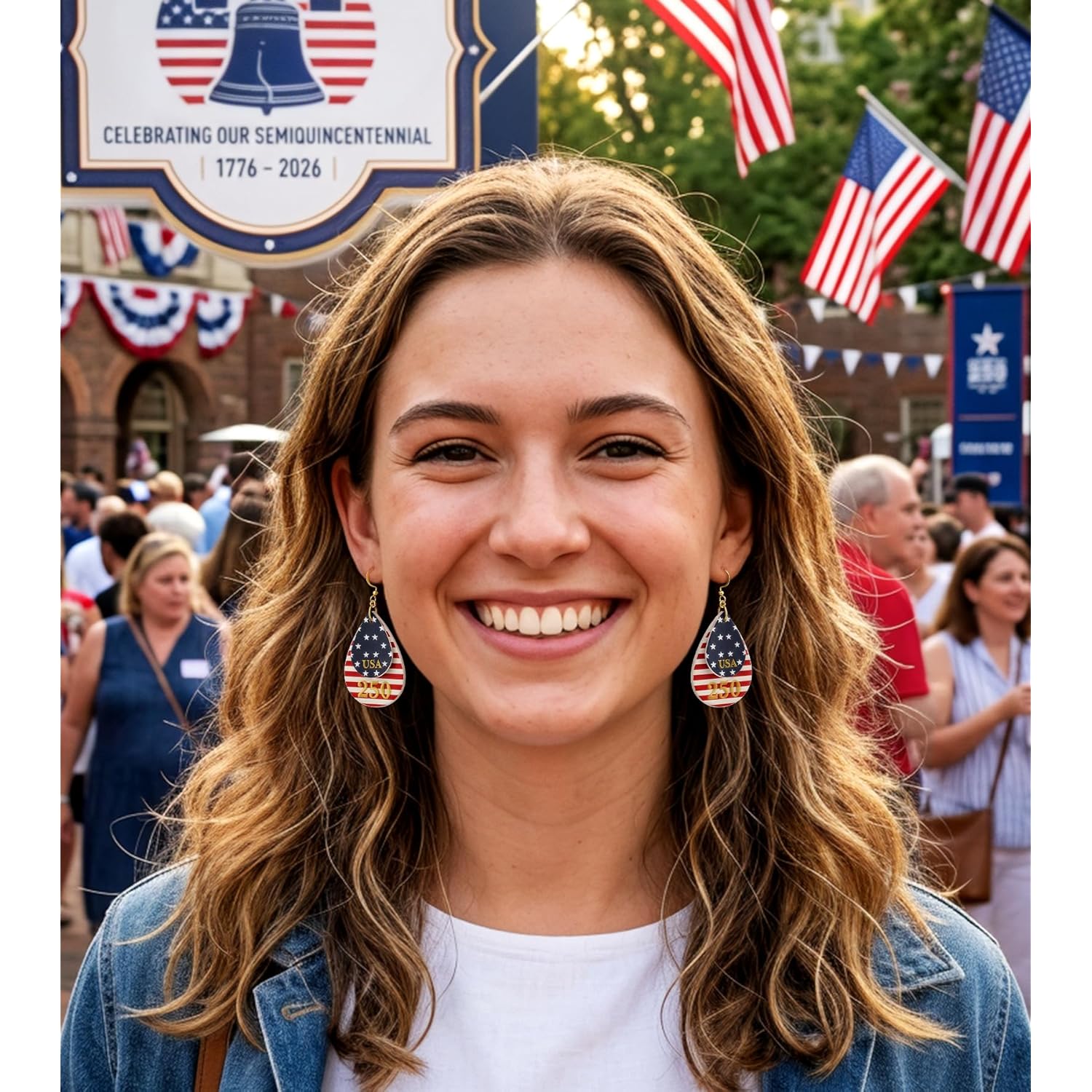 250th Anniversary Dangle Earrings for Women, Patriotic American Flag Teardrop Womens Earrings for 4th of July, Independence Day Party Outfit Jewelry Lightweight Celebration Present